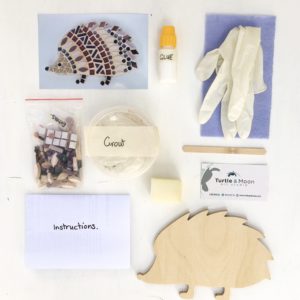 turtle and moon purple hedgehog mosaic craft kit contents