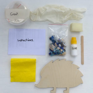 turtle and moon blue hedgehog mosaic craft kit contents